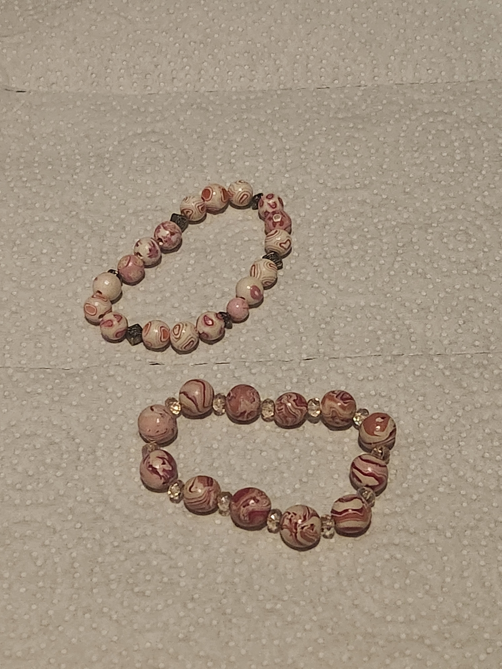 Pink Marbled Beaded Stretch Bracelet - Unbranded